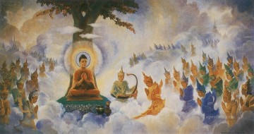Buddhist Painting - buddha preaching the abhidhamma to his former mother Buddhism